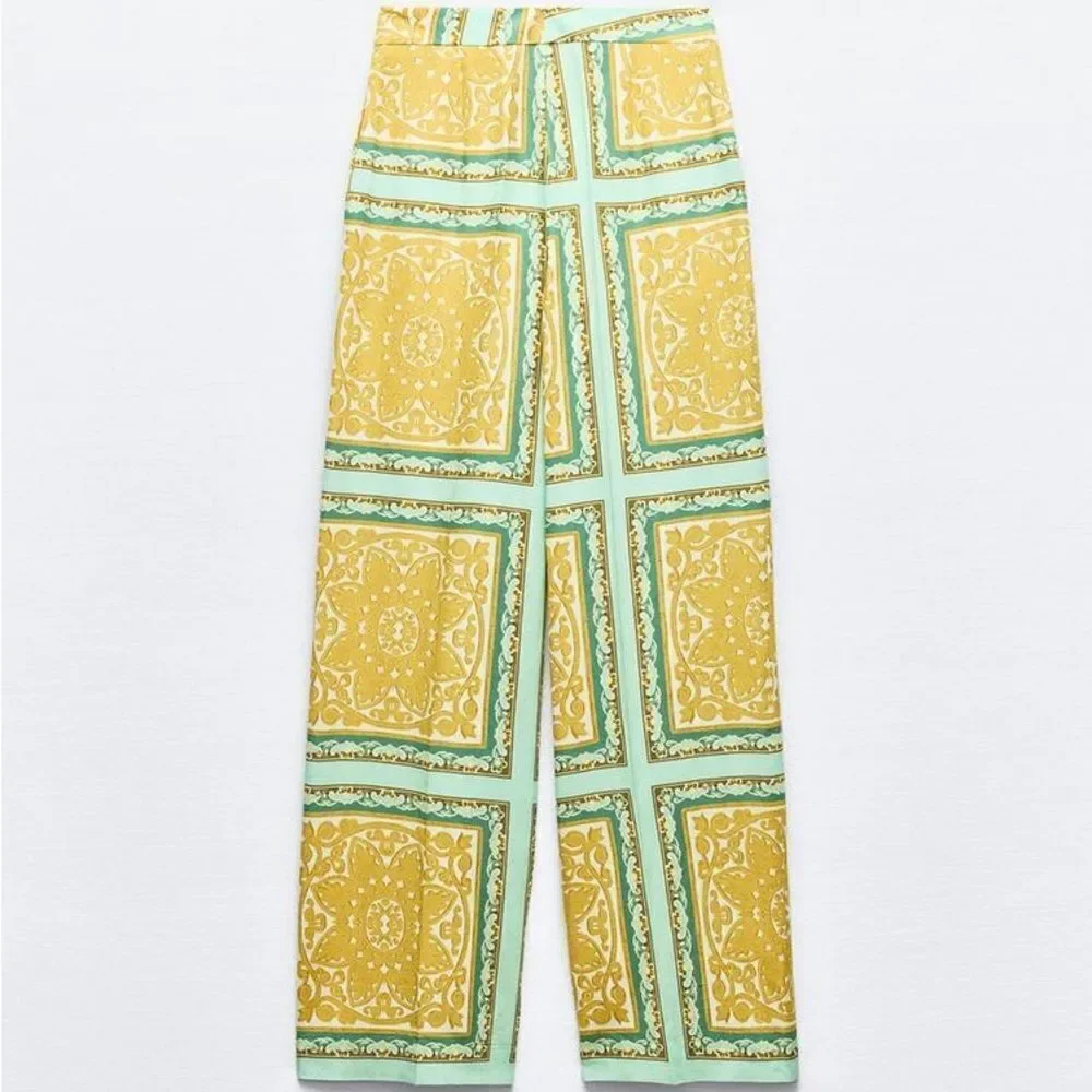 ZARA LINEN BLEND PRINTED PANTS